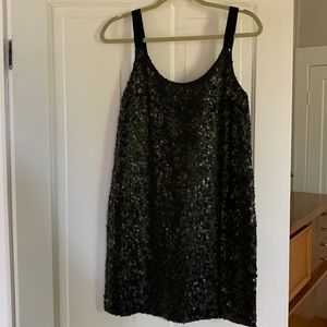 Theory Black Allegra sequin mini shift dress